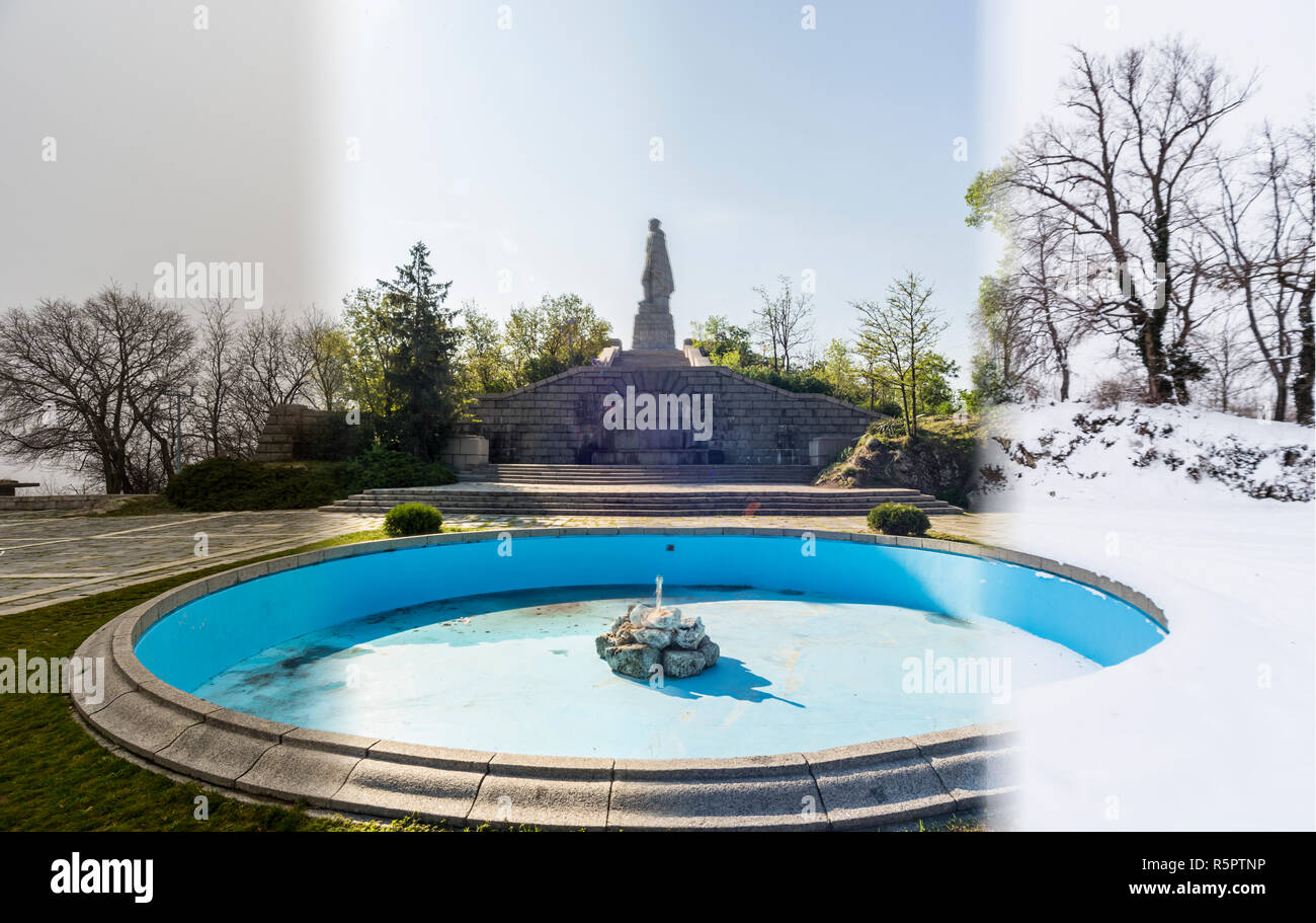 Quatre saisons de concept. L'effet des 4 saisons sur l'environnement urbain. Quatre photos d'un endroit capturé pendant un an et en toute transparence mélangé Banque D'Images