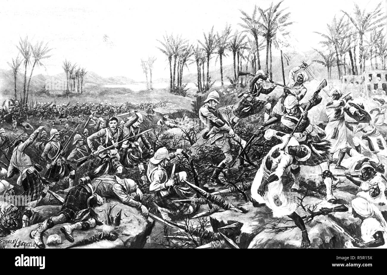 Bataille d'Atbara 8 avril 1898. Les Seaforth Highlanders d'assaut une position mahdistes Banque D'Images