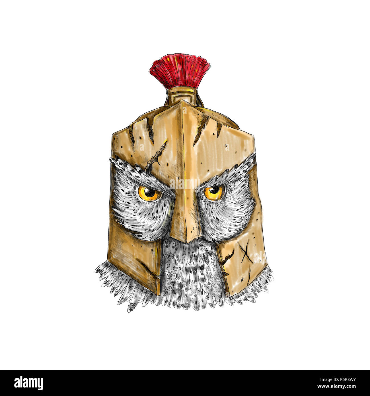 Le port de casque de Spartan Owl Tattoo Banque D'Images