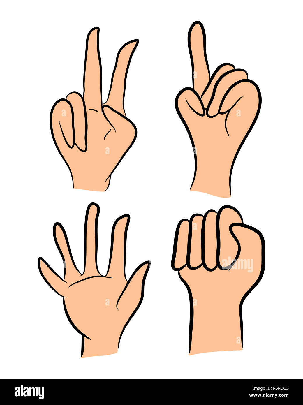 Image de caricature la main de l'ensemble de gestes. Vector illustration isolé sur fond blanc. Banque D'Images