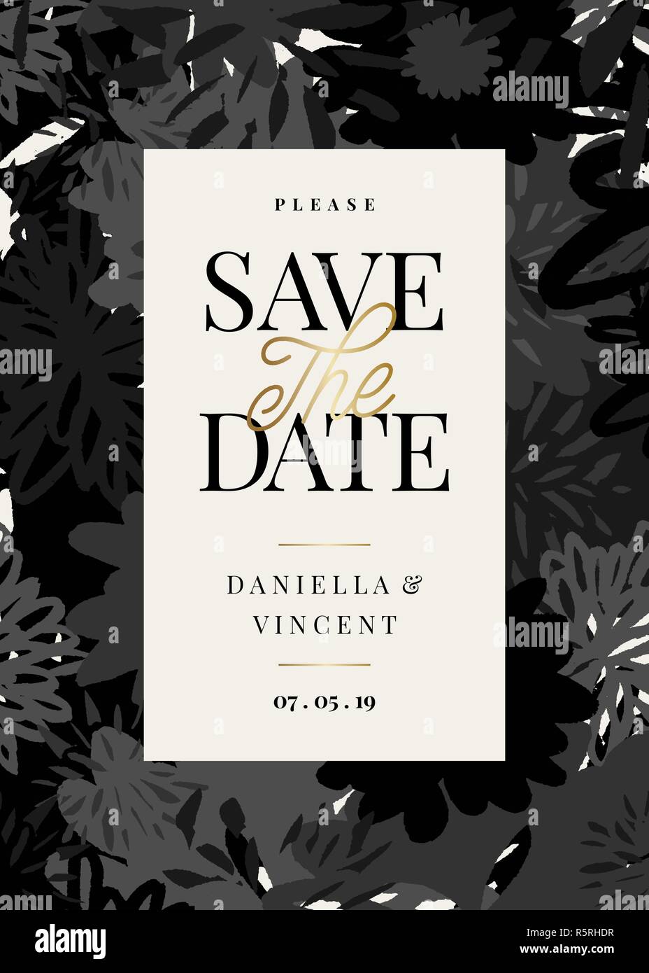 Save The Date Modele A La Main Des Formes Florales Monochromes Et