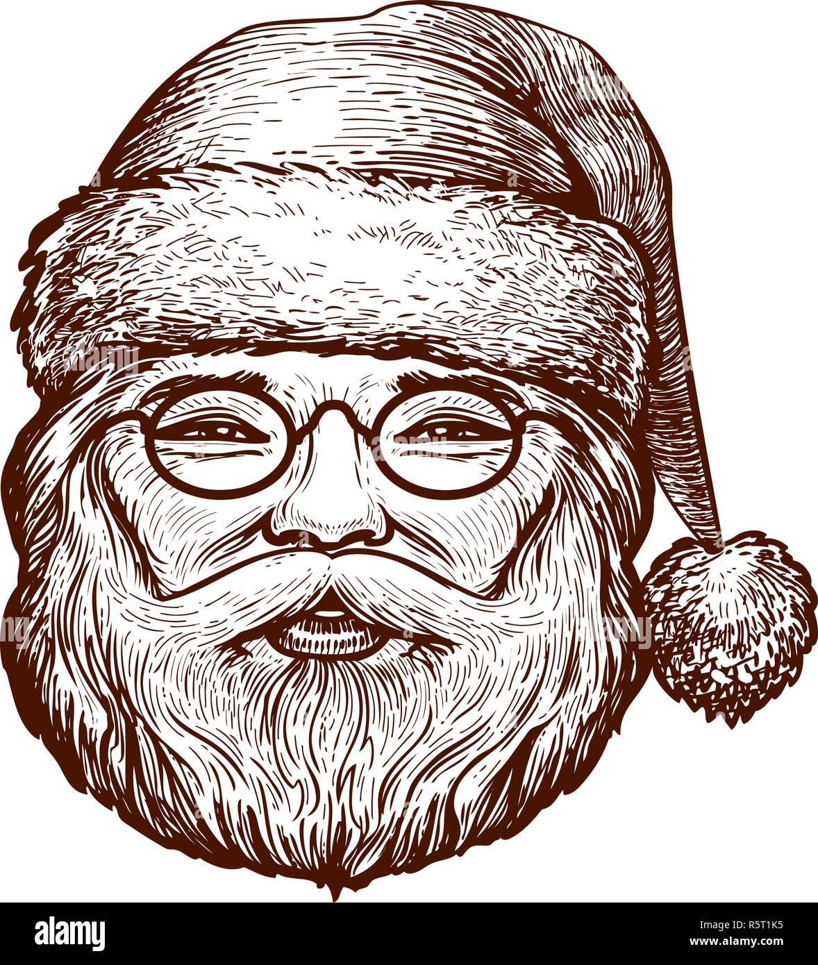 Portrait of happy Santa Claus, croquis. Noël, carte de vœux. Vintage vector illustration Illustration de Vecteur