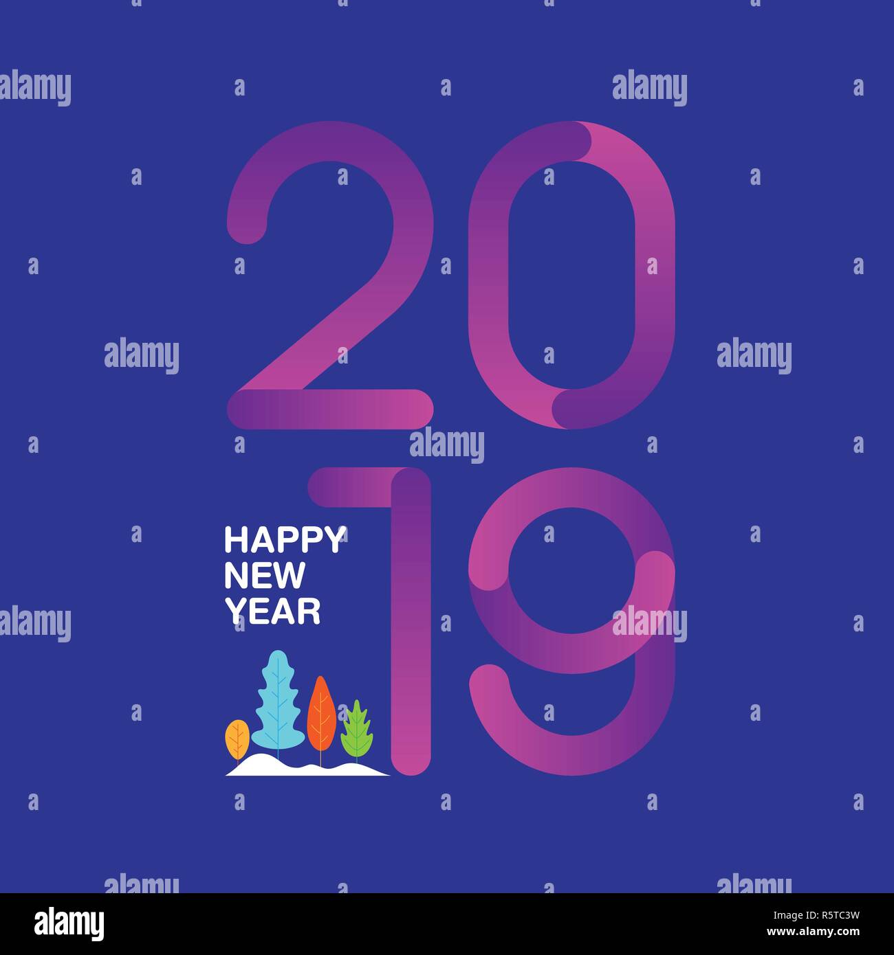 Bonne année 2019 avec texte multicolore moderne style. Design plat du gradient. Vector illustration. Illustration de Vecteur