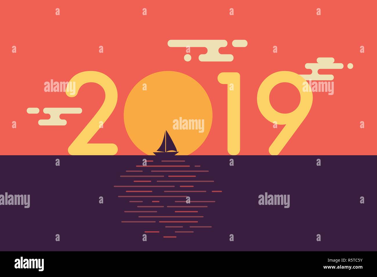 Bonne Annee 2019 Avec Texte Voilier Et Belle Fond Coucher De