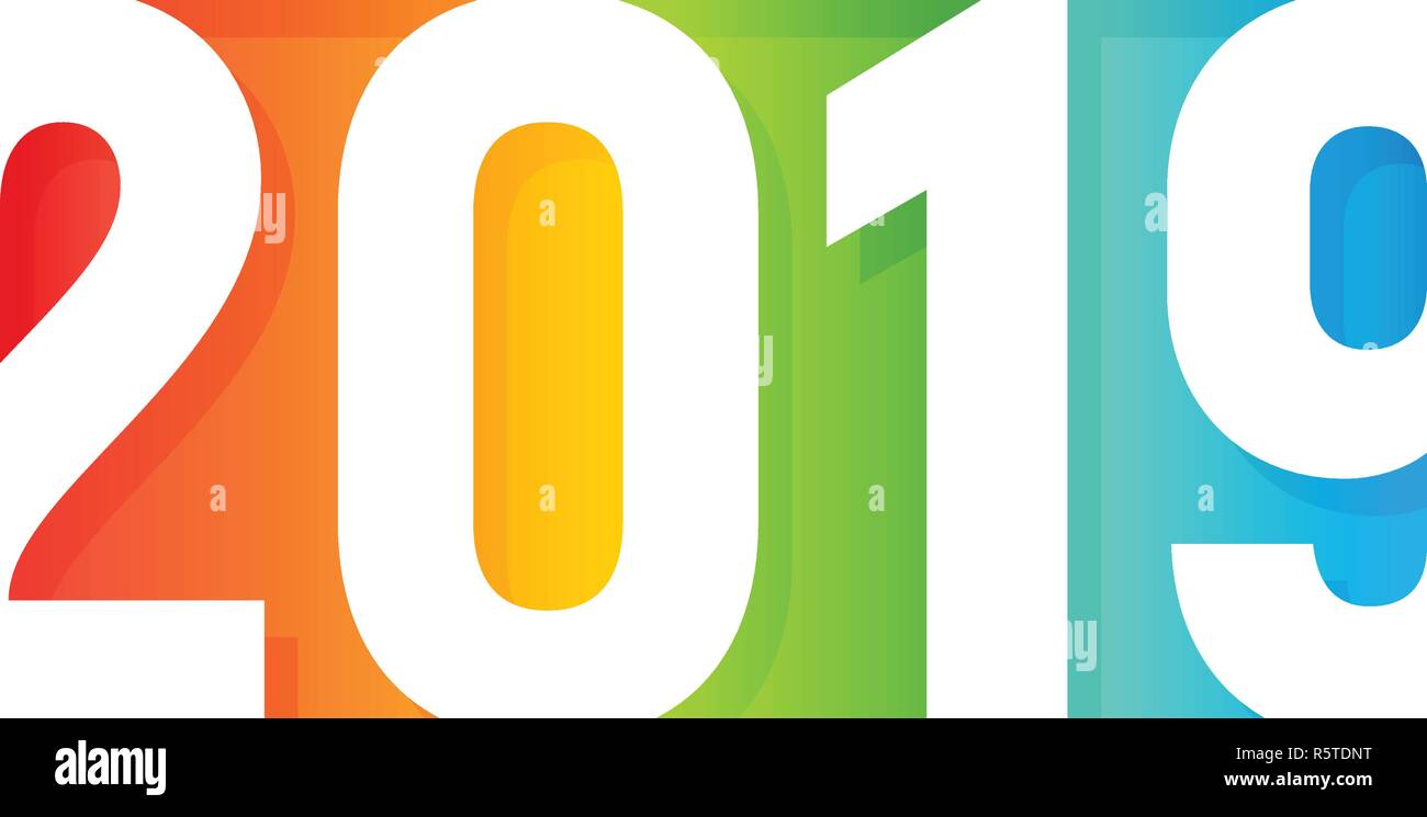 2019 Bonne année logo. La conception de l'application de papier traditionnel. Carte de vœux de couleur arc-en-ciel. L'espace négatif forme rectangle. 2019 symbole coloré. Les vecteurs. Illustration de Vecteur