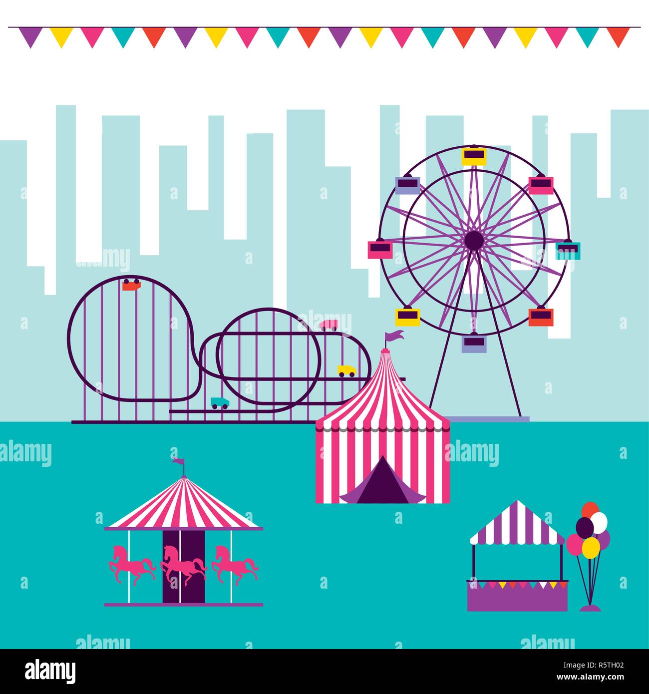 Cirque et fanions juste roller coaster tente grande roue carrousel vector illustration Illustration de Vecteur