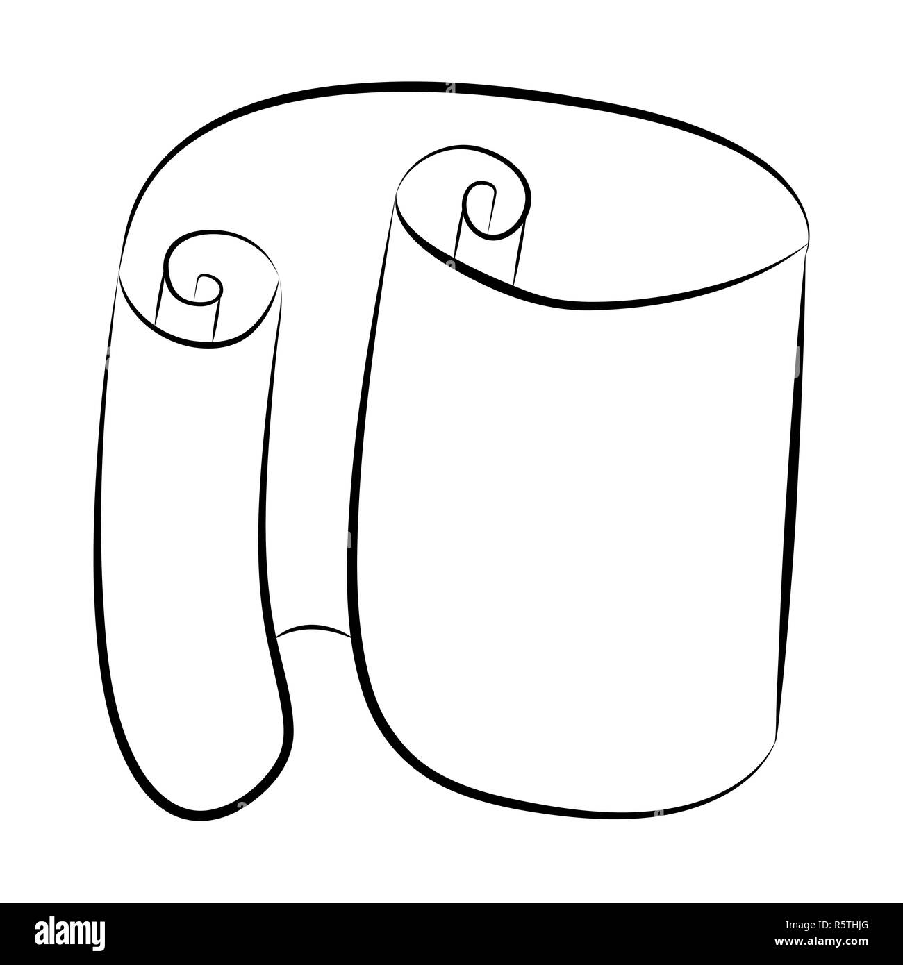 Défilement papier vecteur silhouette isolé sur fond blanc. Parchemin vierge, vide enroulé à faire défiler, vieux papier texture feuille illustration. Banque D'Images