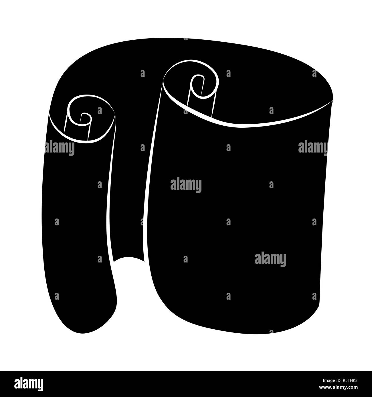 Défilement papier vecteur silhouette isolé sur fond blanc. Parchemin vierge, vide enroulé à faire défiler, vieux papier texture feuille illustration. Banque D'Images