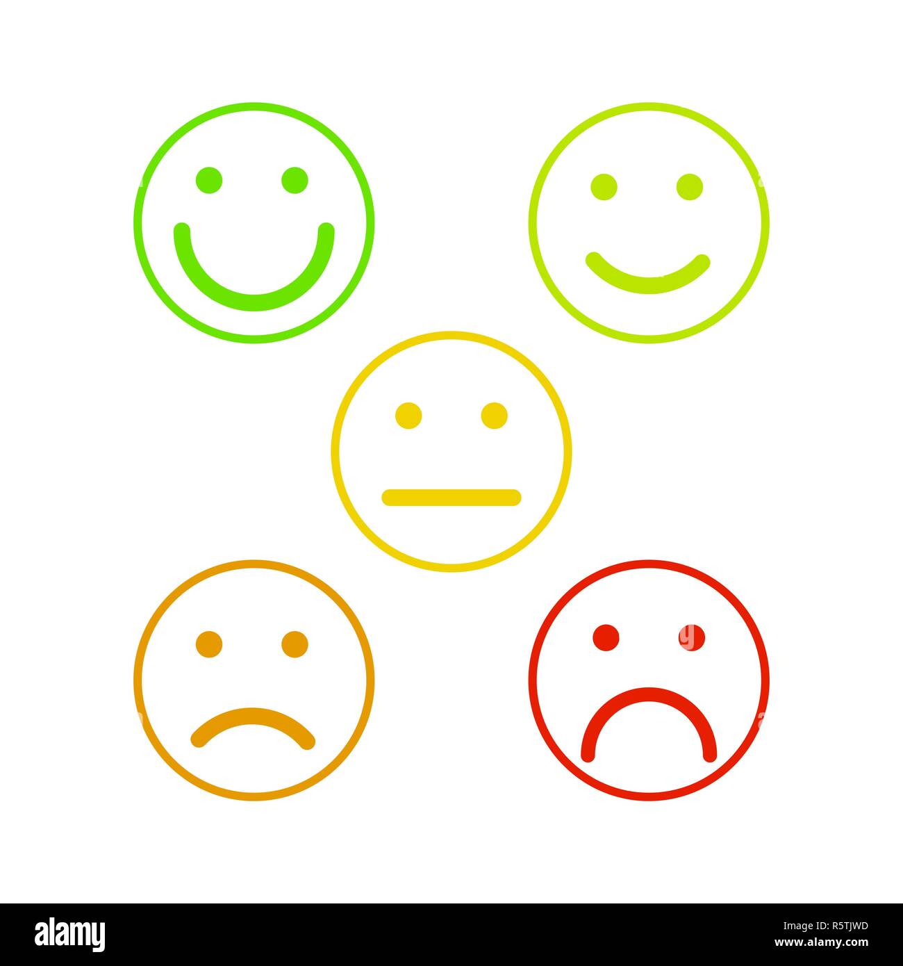 Face emoticons pour taux de satisfaction élevé, cinq contours grade ...