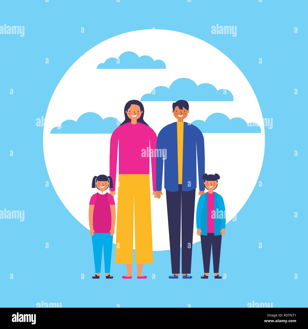 Ensemble de plein air famille enfants cute smiling holding hands vector