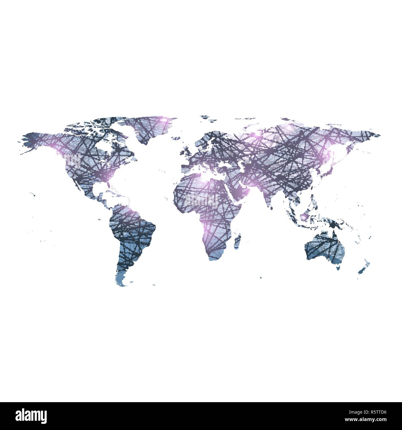 Modèle vectoriel carte du monde avec la technologie global concept de mise en réseau. Les connexions réseau. La visualisation de données numériques. Plexus lignes. Contexte Big Data communication. Toile de perspective Illustration de Vecteur
