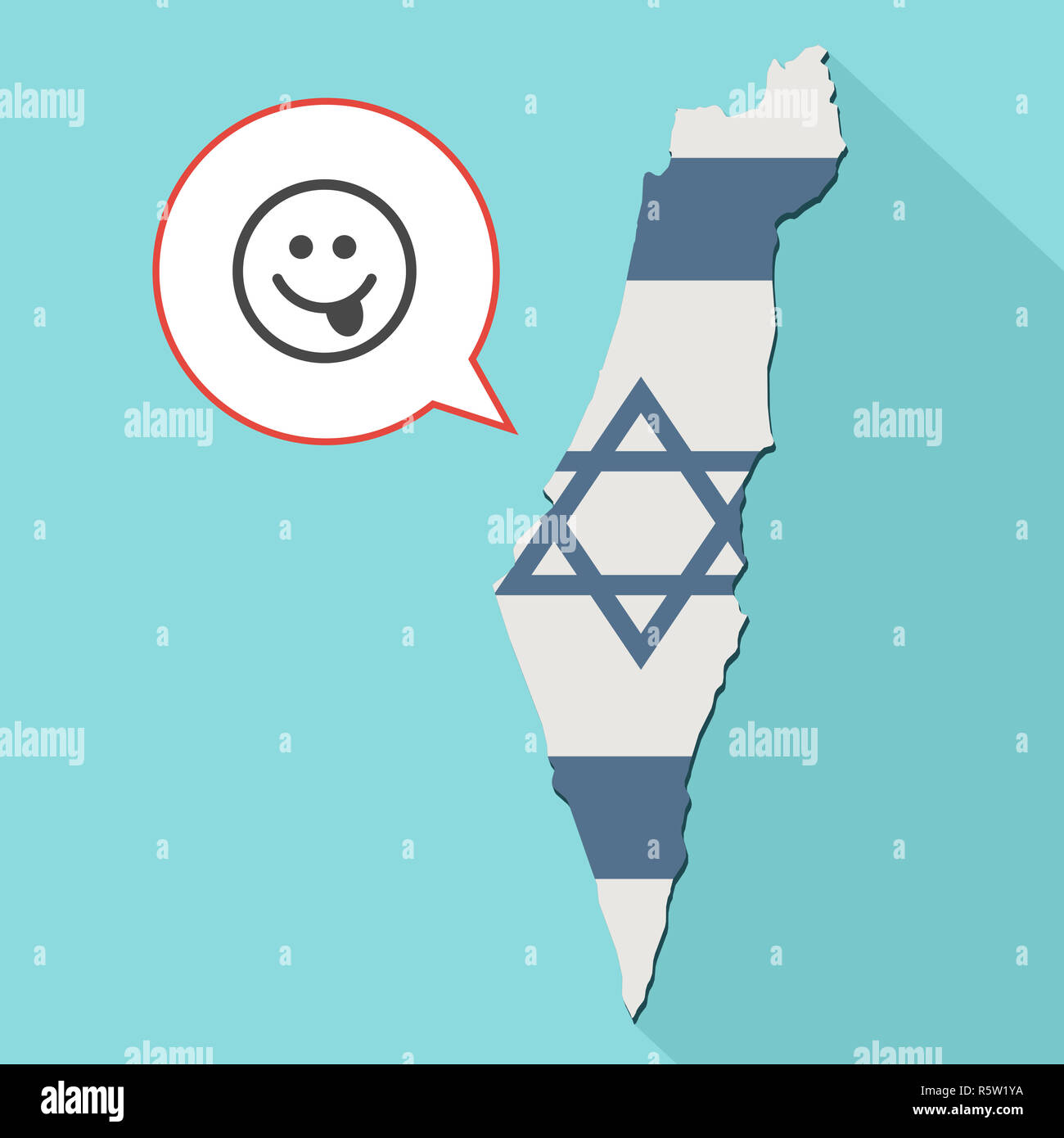 Animation d'une grande ombre Israël carte avec son drapeau et une bande dessinée avec ballon face emoji sticking out tongue Banque D'Images