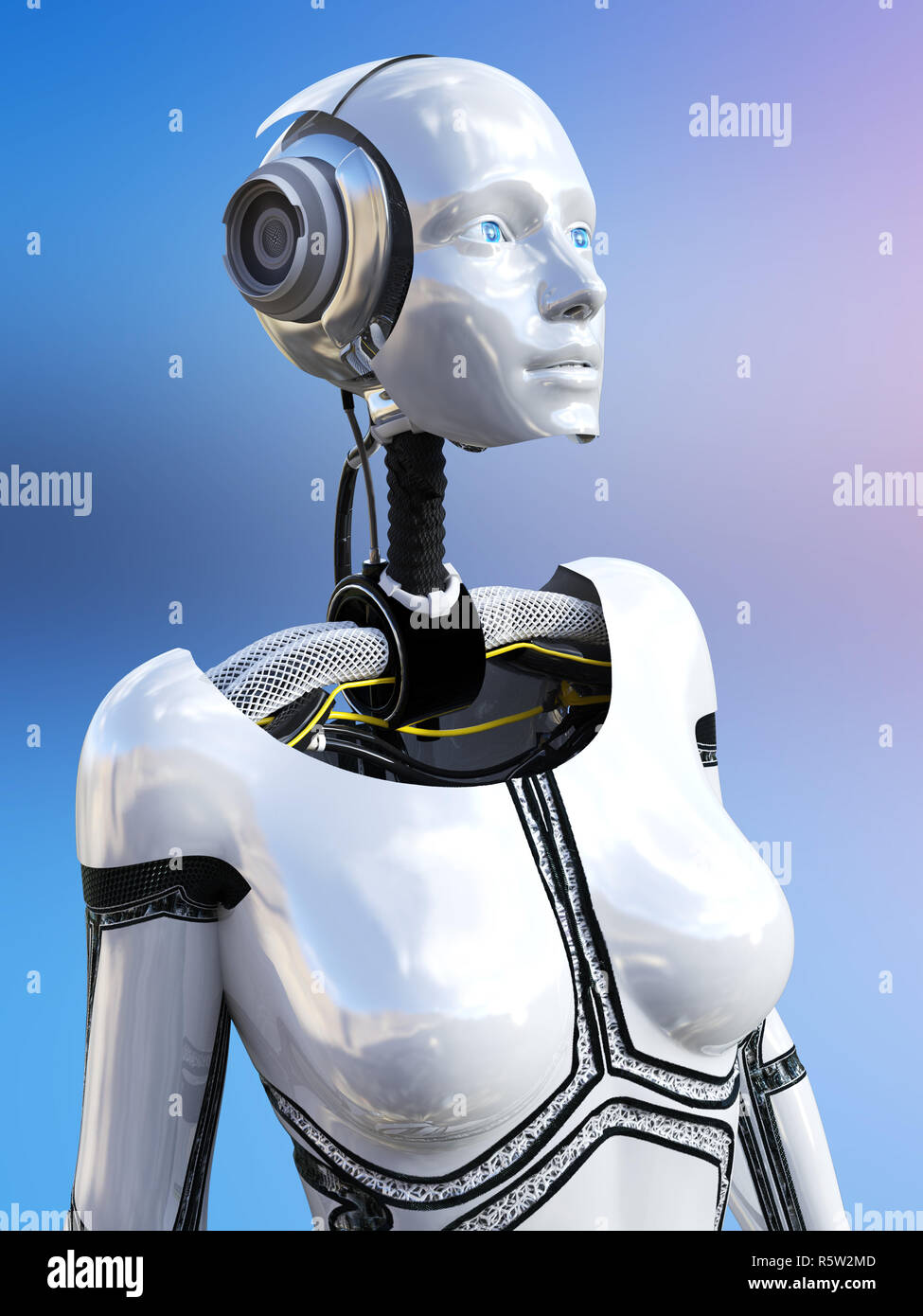 Le rendu 3D d'une femme robot android. Banque D'Images