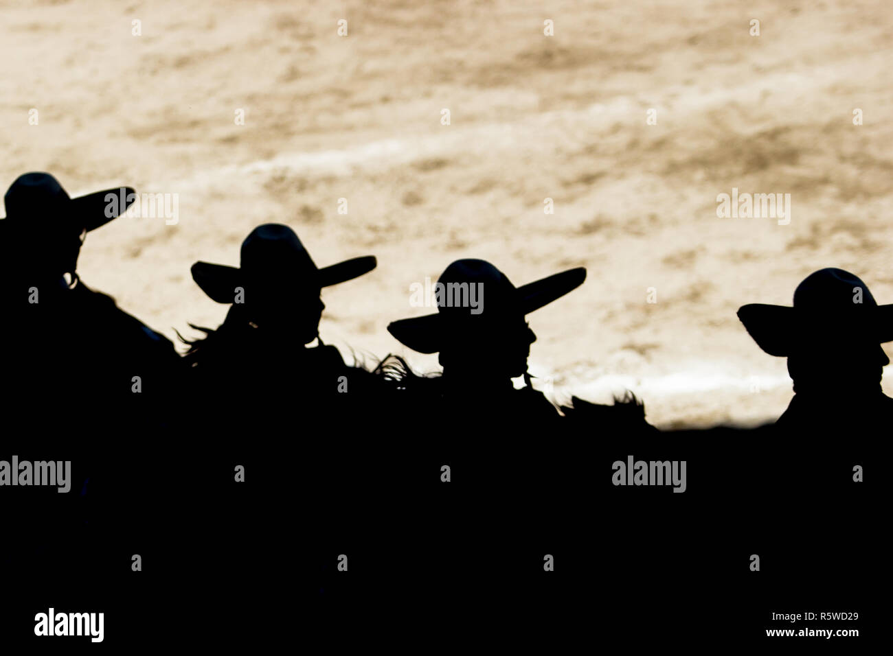 Une silhouette de quatre filles mexicain sombrero Banque D'Images