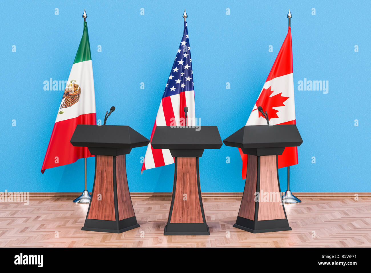 États-unis Canada Mexique Accord, USMCA ou réunion de l'ALENA, concept. Le rendu 3D Banque D'Images