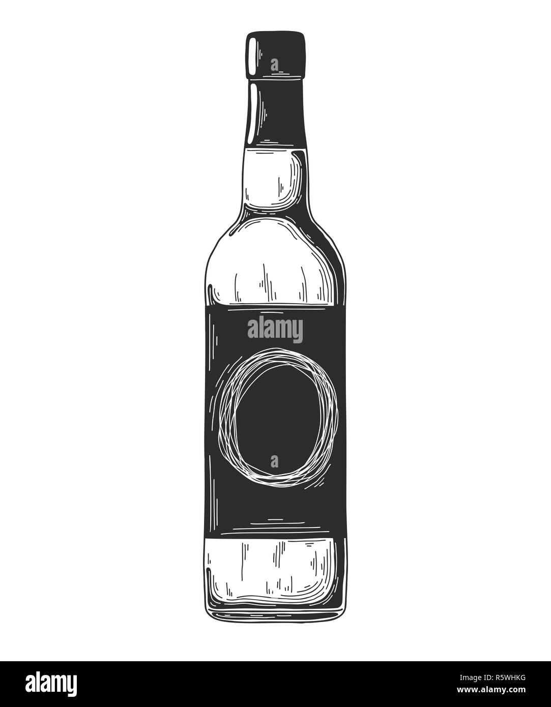 Bouteille de vin de croquis isolé sur fond blanc. Vector illustration Illustration de Vecteur