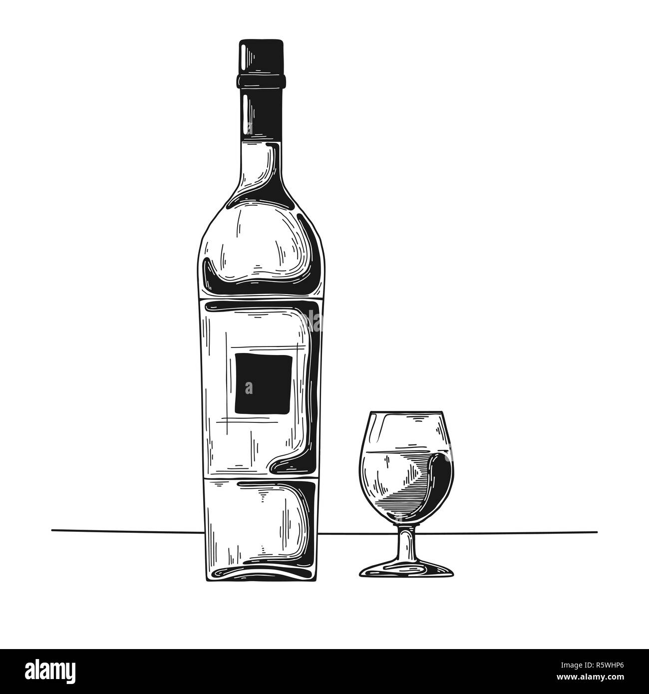 Bouteille avec de l'alcool et le verre. Vector illustration Image  Vectorielle Stock - Alamy