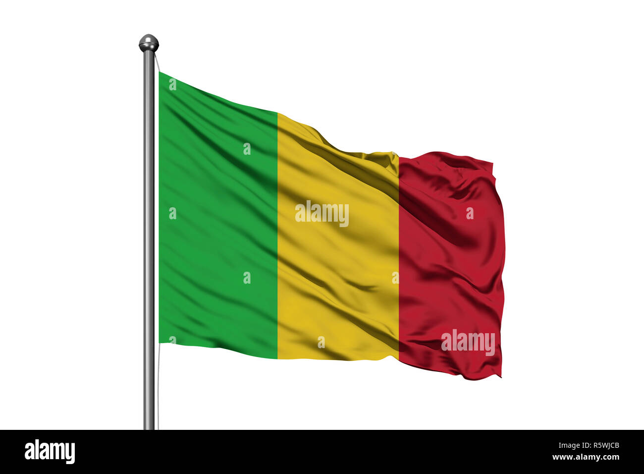 Brandissant Le Drapeau Du Mali Dans Le Vent Isole Sur Fond Blanc Drapeau Malien Photo Stock Alamy