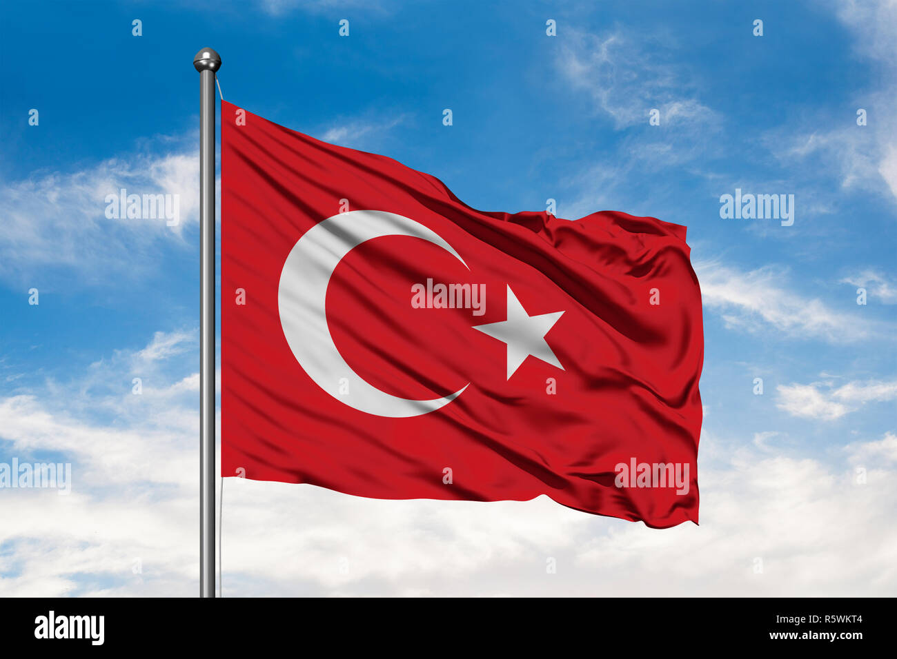 Drapeau De La Turquie Dans Le Vent Contre Blanc Nuageux Ciel Bleu Drapeau Turc Photo Stock Alamy
