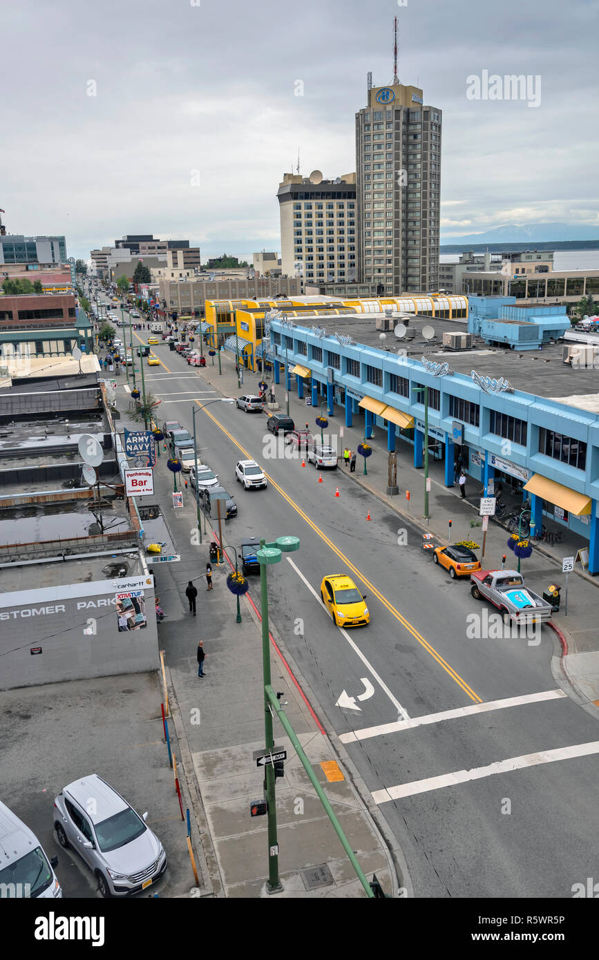 Vue de dessus du centre-ville, Anchorage, Alaska, USA Banque D'Images