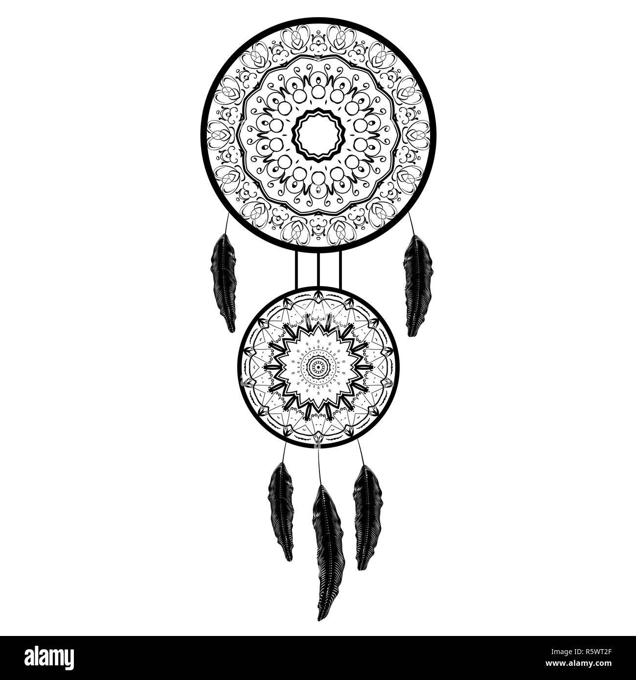 Dream Catcher ossature avec des plumes Banque D'Images