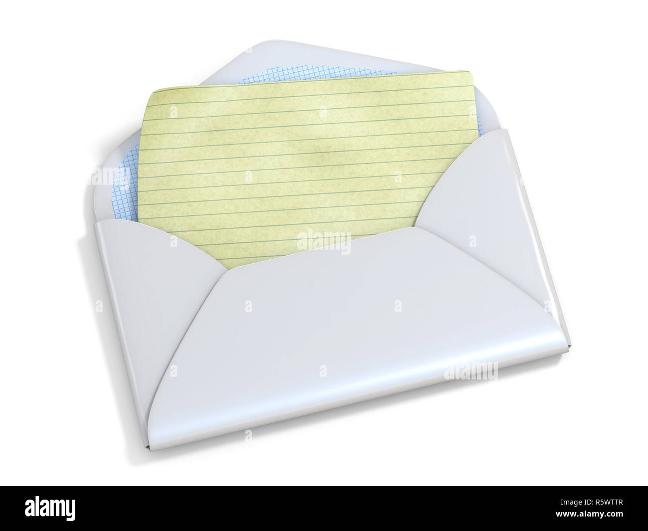 Le papier vierge enveloppe ouverte dans le rendu 3D illustration isolé sur fond blanc Banque D'Images