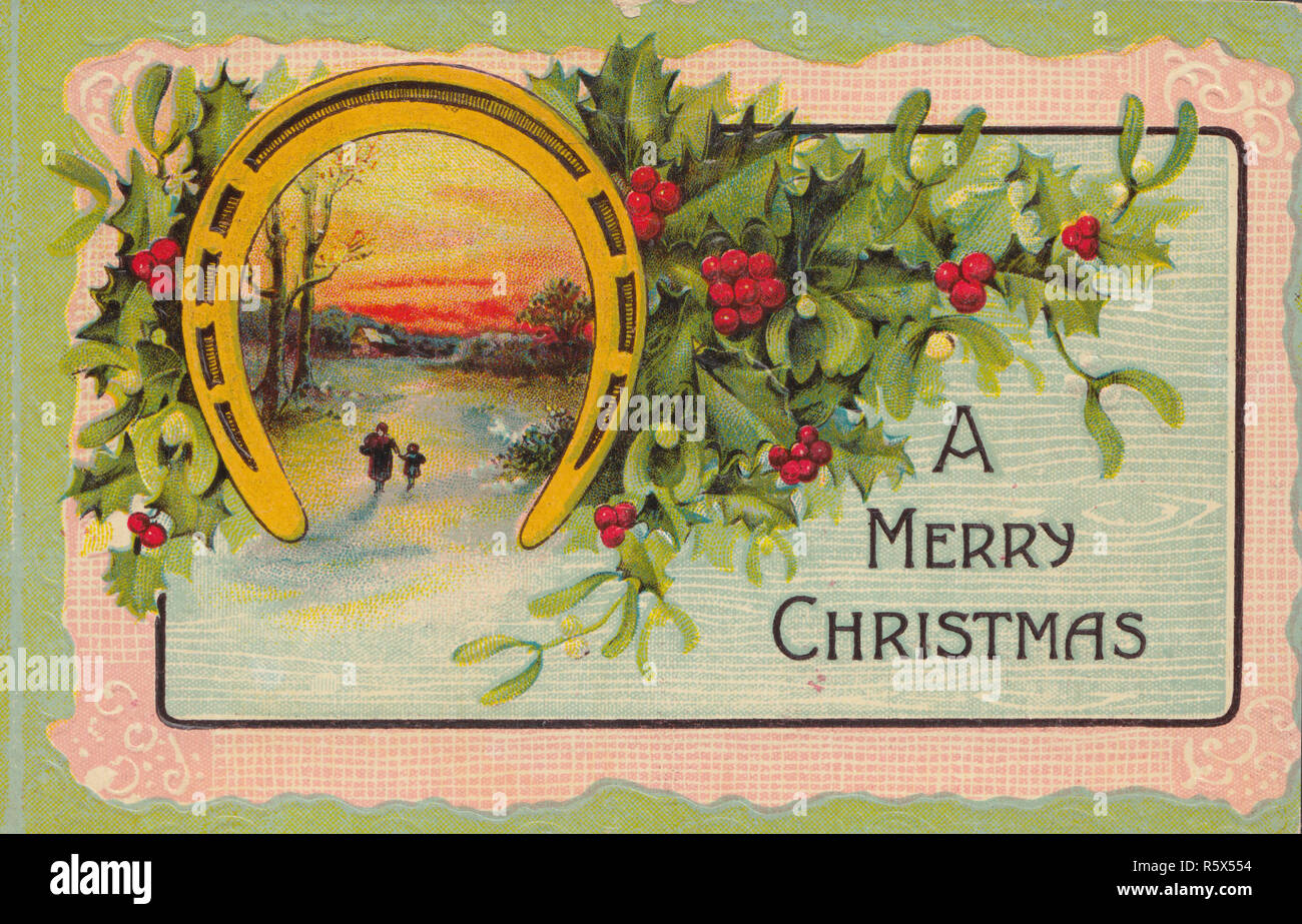 * Noël Vintage Carte Postale. Un Joyeux Noël. Banque D'Images