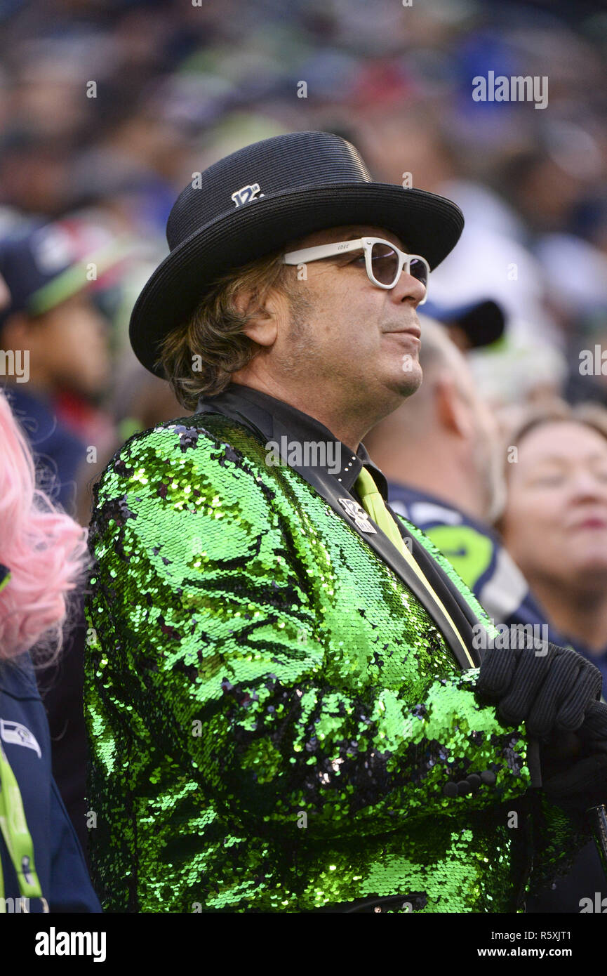 Seattle, Washington, USA. 2 Décembre, 2018. NFL 2018 - Un ventilateur Seahawk ressemble lors d'un match de la NFL entre San Francisco et Seattle au siècle Lien Field à Seattle, WA. Crédit : Jeff Halstead/ZUMA/Alamy Fil Live News Banque D'Images