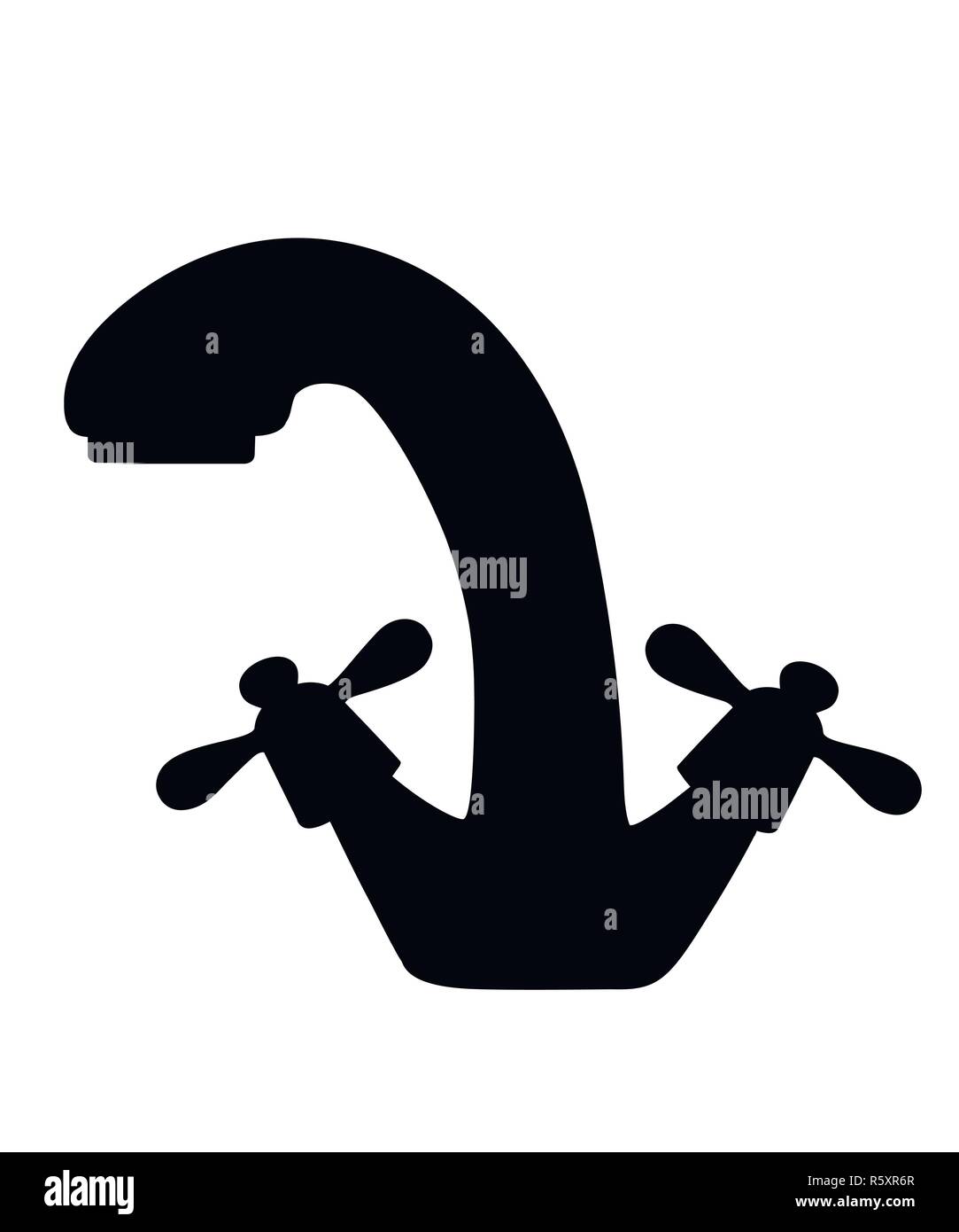 Silhouette noire. Robinet de cuisine. La composition de l'acier inoxydable, métal. Télévision vector illustration isolé sur fond blanc. Illustration de Vecteur