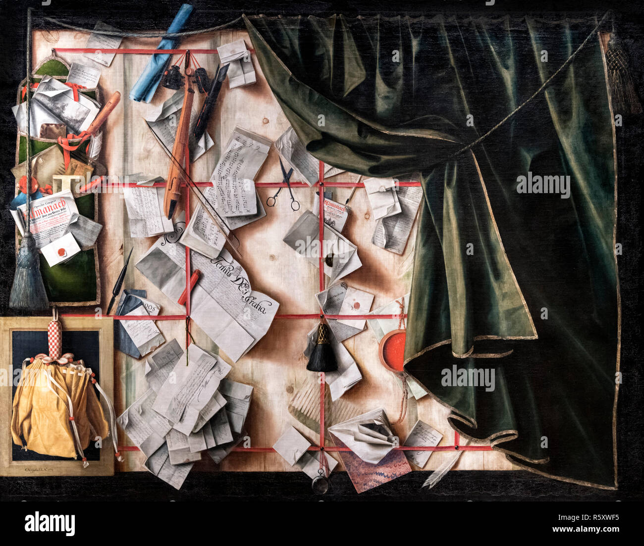 Trompe-l'oeil d'une lettre avec Proclamation par Frederik III de Cornelis Norbertus Gysbrechts (ch. 1630 - c. 1675), huile sur toile, 1672 Banque D'Images