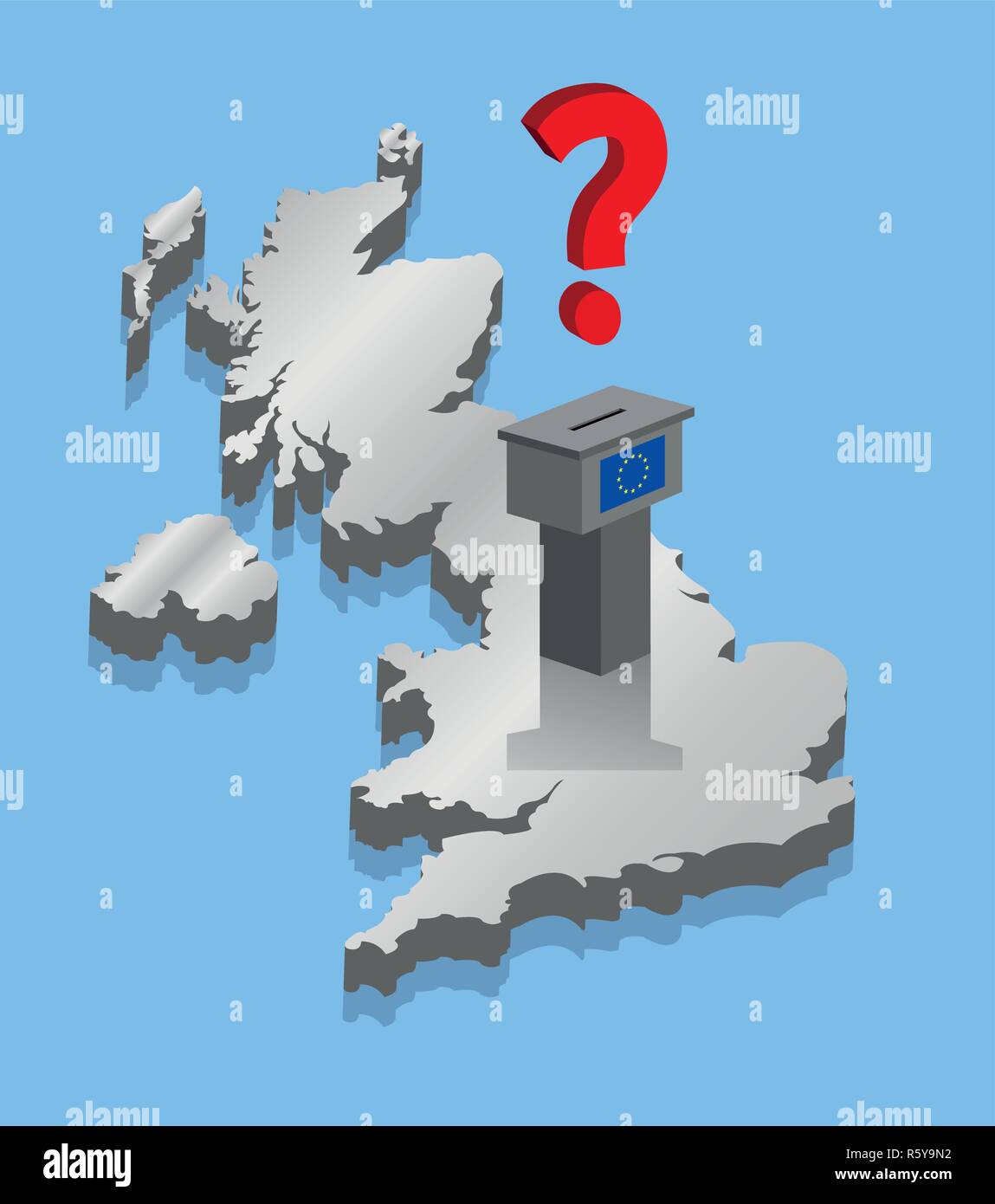 Brexit résultats avec point d'interrogation et vote sur la carte 3D du Royaume-Uni. Tous les objets sont dans des couches différentes et les types de texte ne n Illustration de Vecteur