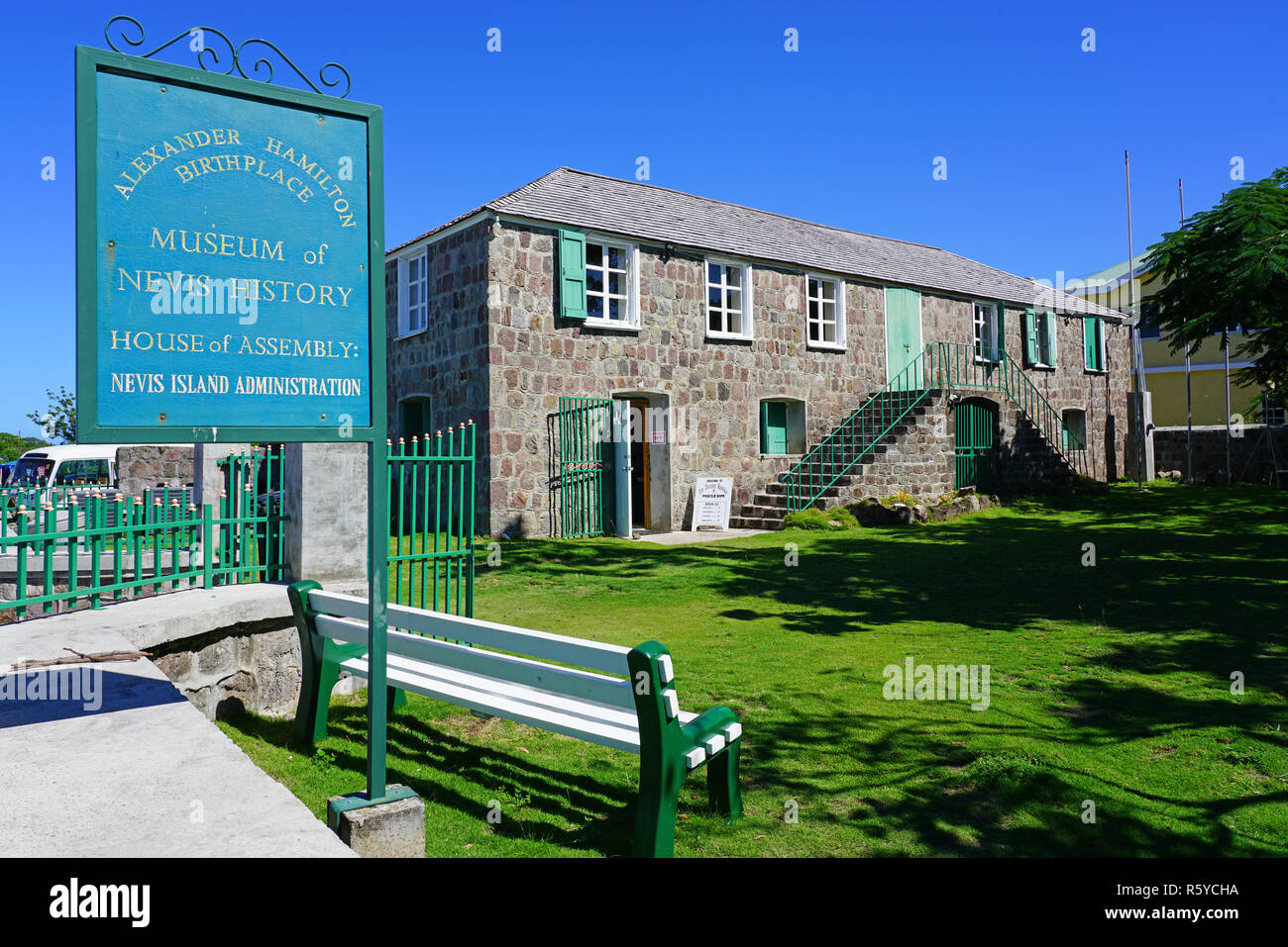 CHARLESTOWN, Nevis -22 nov 2018- Vue de la Nevis Historical Museum, le berceau de Père fondateur américain Alexander Hamilton. Banque D'Images