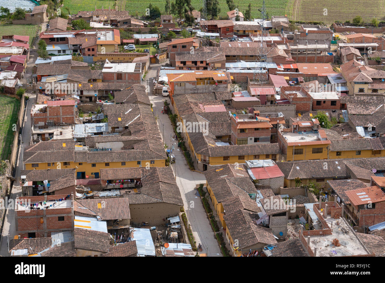 Vue aérienne de houese à Ollantaytambo du Pérou Banque D'Images