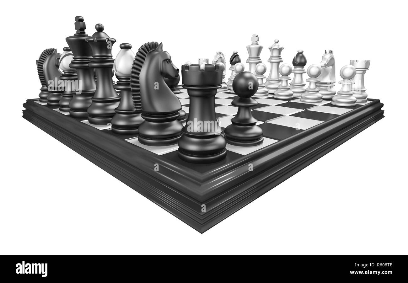 Conseil d'échecs avec toutes les pièces des échecs 3D Banque D'Images