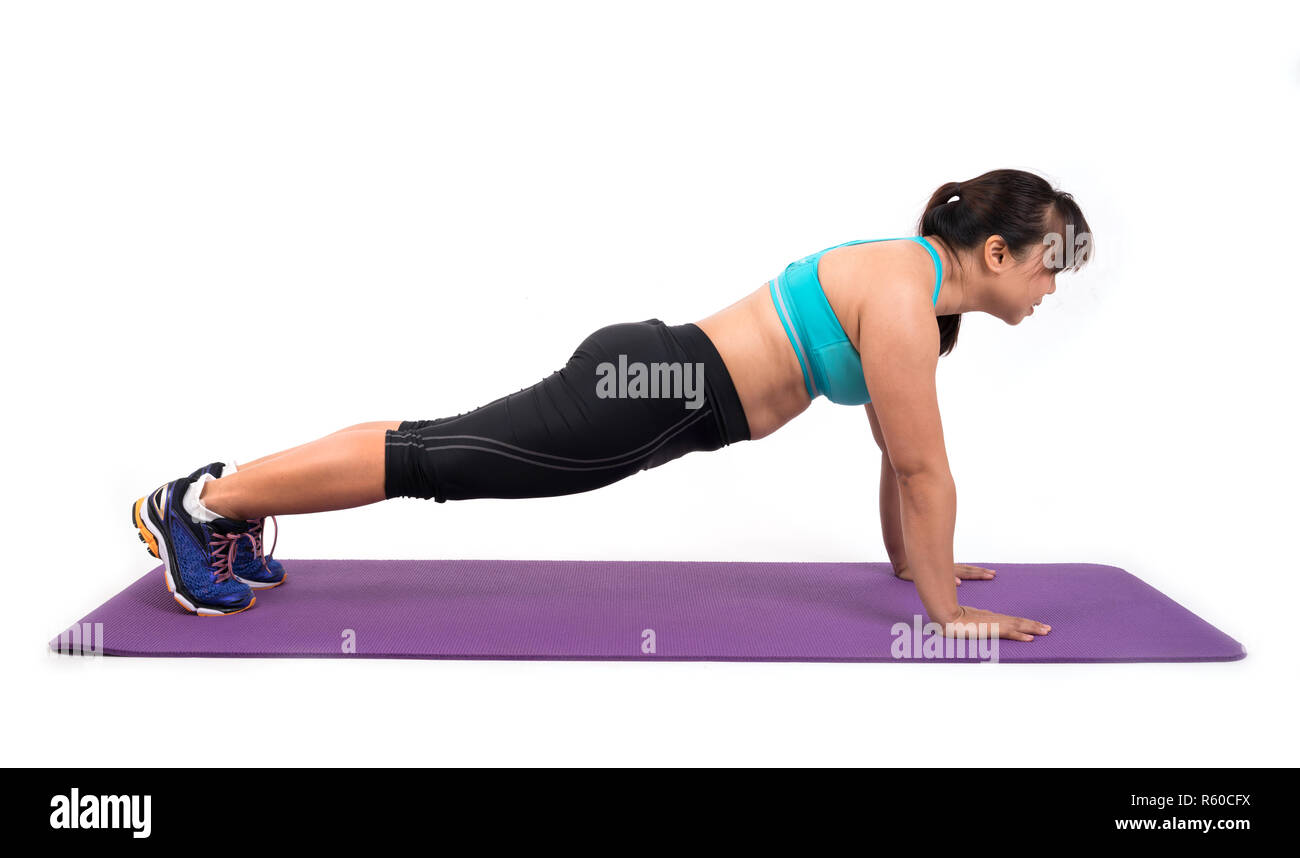 Chubby woman doing fitness Banque D'Images