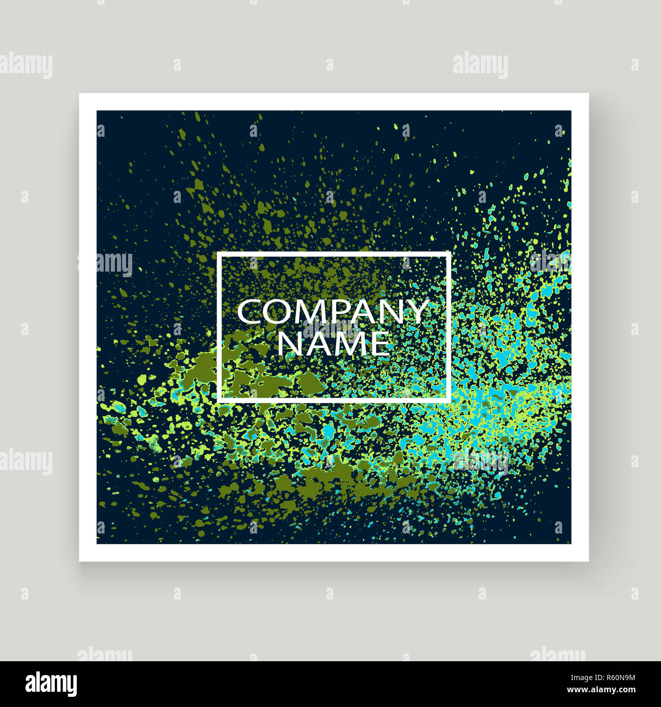 Explosion au néon splatter peinture couverture artistique conception du cadre. Splash vert décoratif bleu texture spray fond sombre. Modèle de rapport à la mode vecteur couvrir Catalogue Brochure Flyer Affiche Banner Banque D'Images