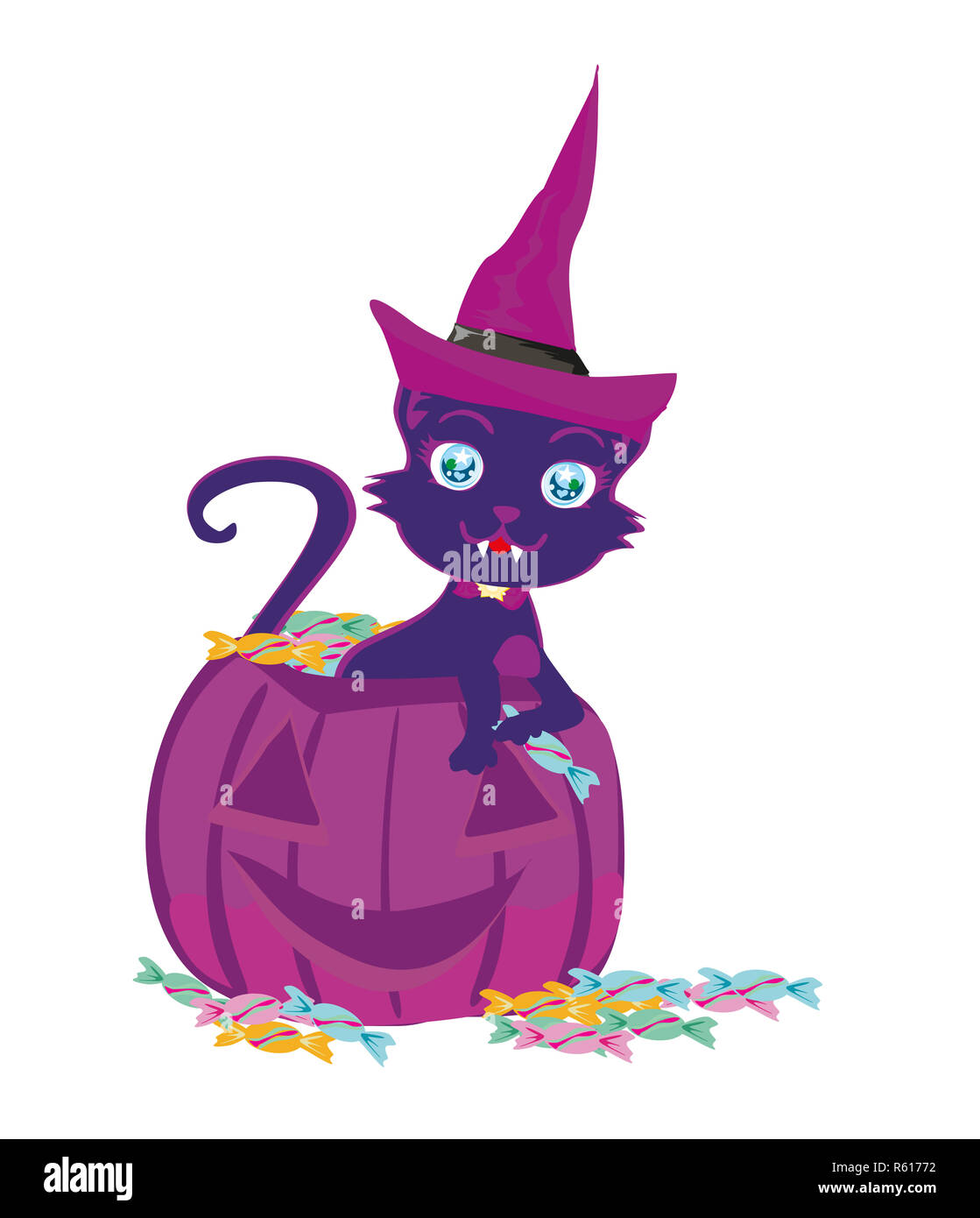 Chat sur une citrouille d'halloween. Banque D'Images