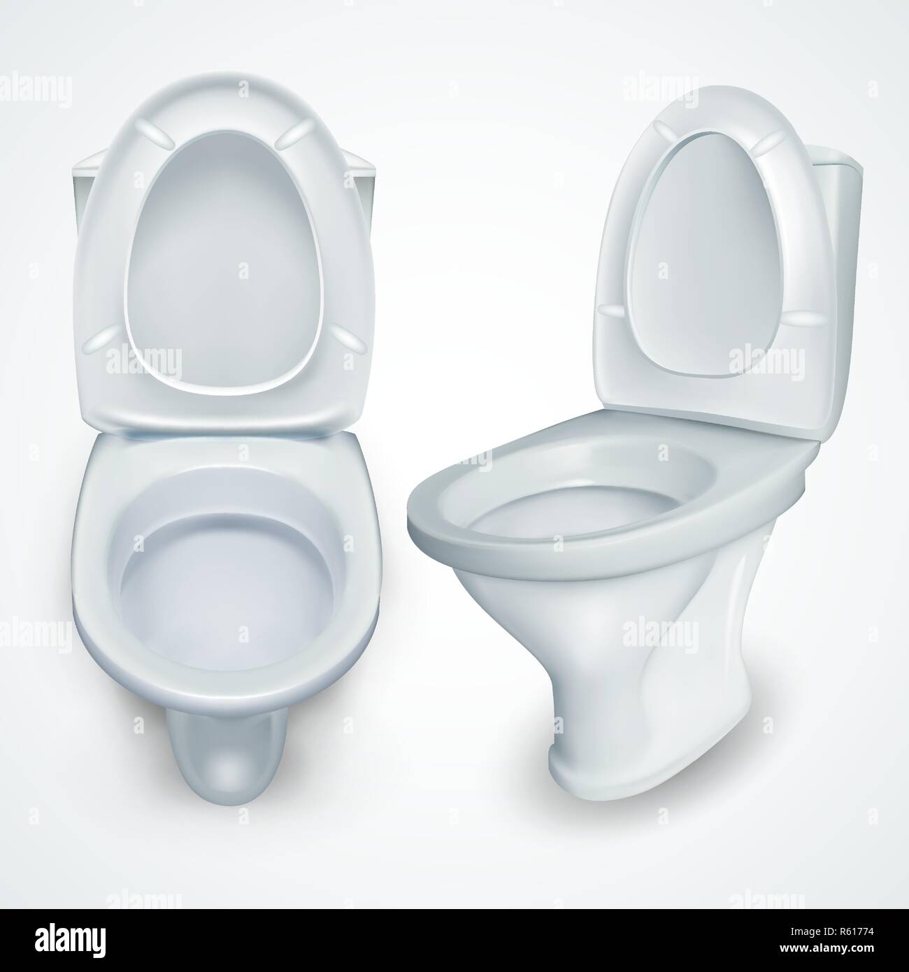 Vecteur De La Cuvette Des Toilettes Propre Salle De Bains En Ceramique Blanche De Toilettes Differents Angles De Vue Gros Plan Des Toilettes A La Maison Moderne Realiste Illustration Maquette Image Vectorielle