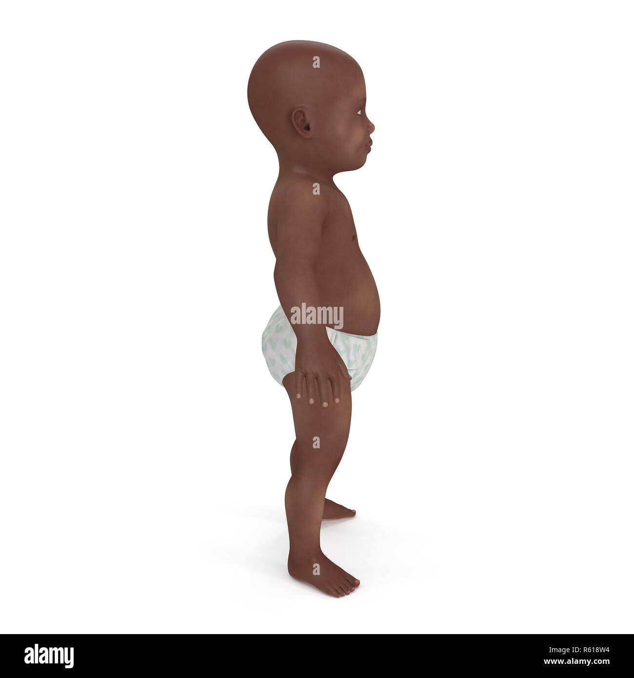 Beauté african american baby sur fond blanc. Vue de côté. 3D illustration Banque D'Images