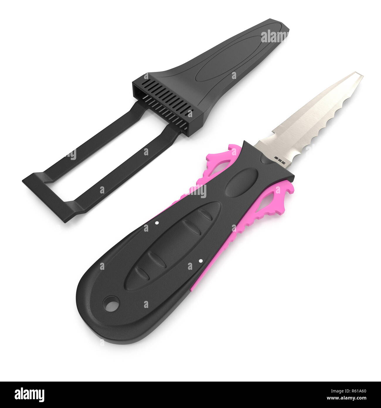 Couteau de plongée avec gaine sur fond blanc. 3D illustration Banque D'Images