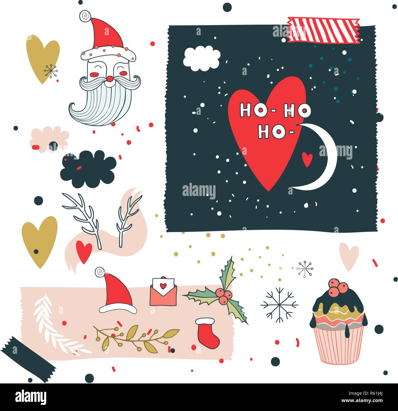 Noël et Nouvel An design elements set Père Noël Vector illustration Illustration de Vecteur