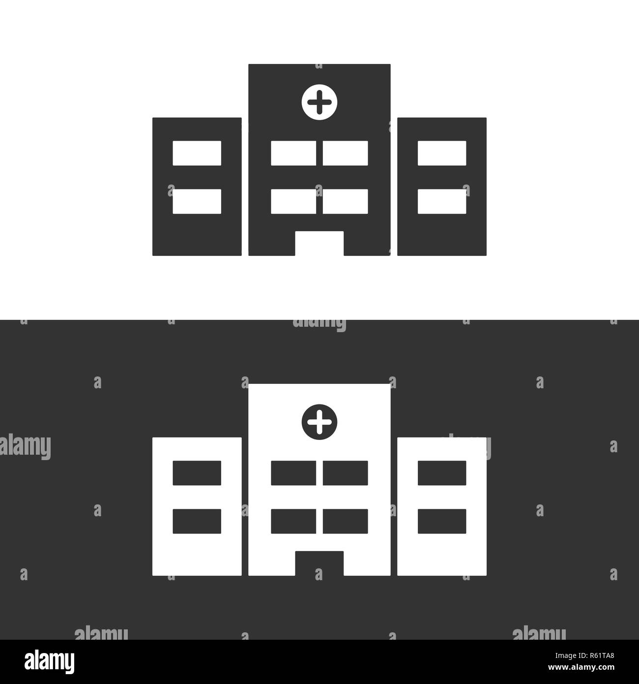 L'icône de l'hôpital isolé sur fond noir et blanc. Vector illustration Illustration de Vecteur