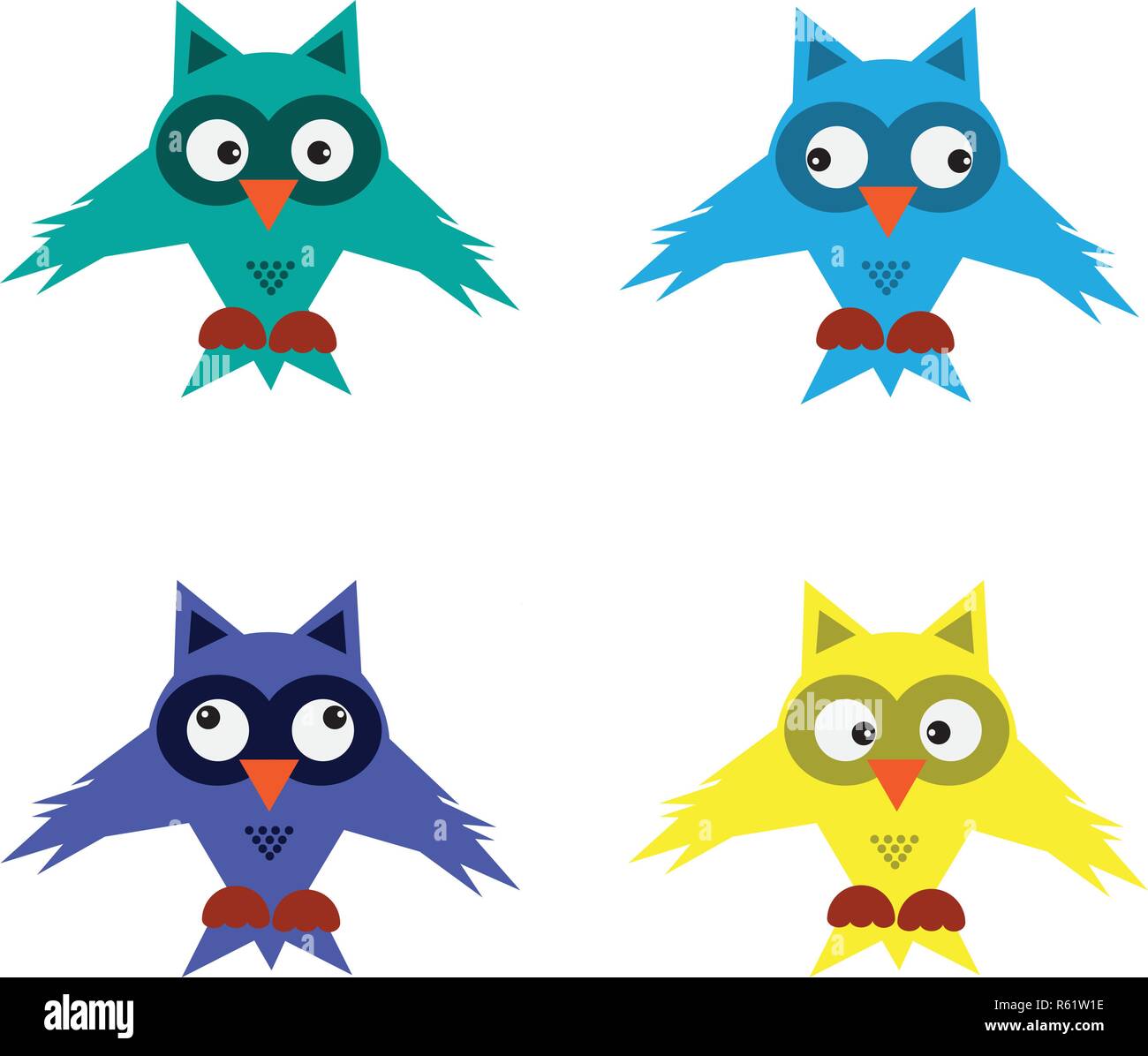 Chouette personnage isolé vector illustration set. Illustration de Vecteur