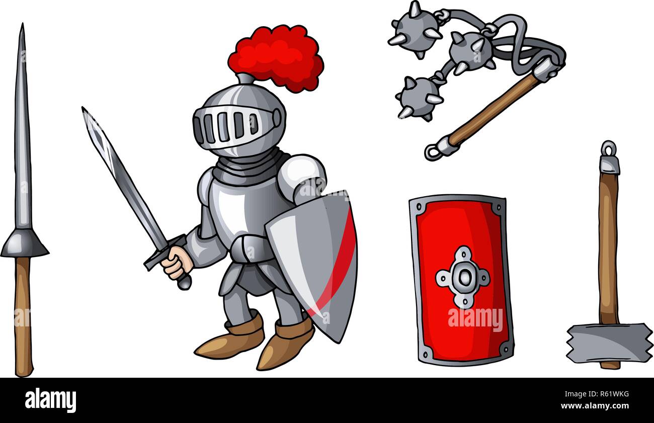 Autocollant dessiné à la main de couleur chevaliers armes doodle set isolated on white Illustration de Vecteur