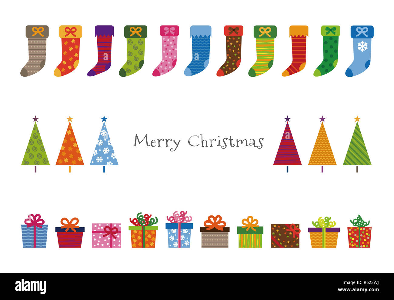 À motifs d'arbres de Noël, cadeaux et cartes de vœux bas Banque D'Images