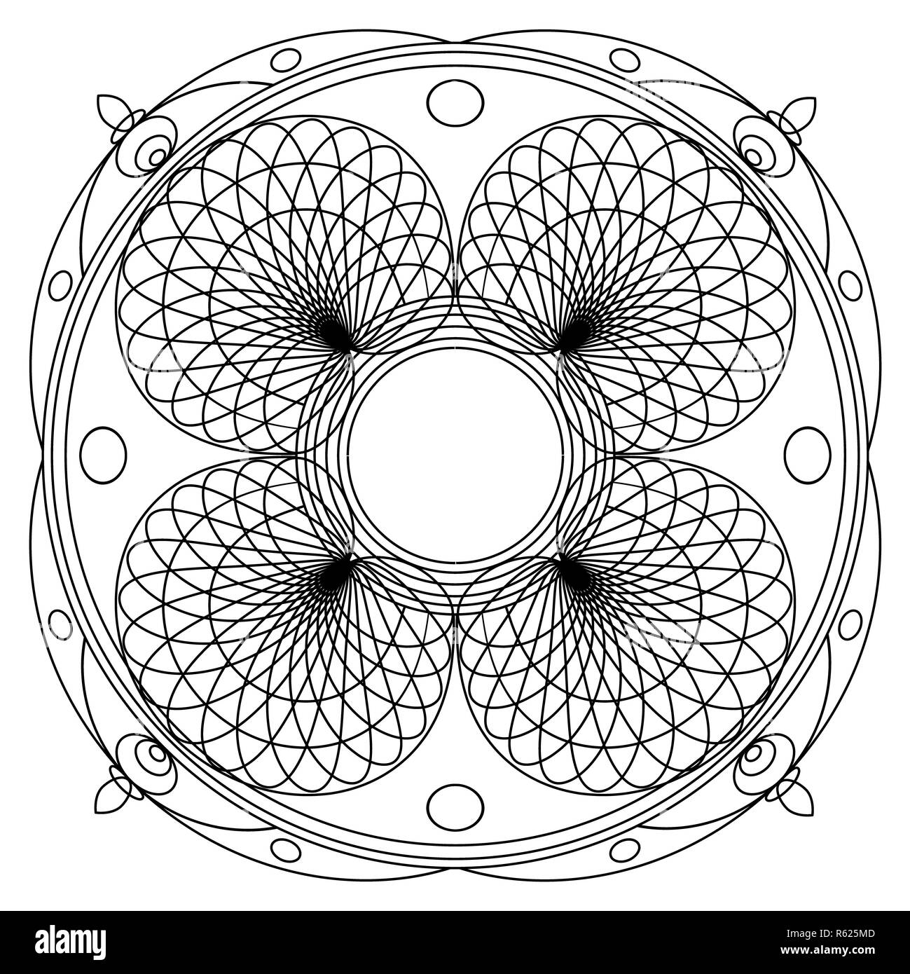 Mandalas pour livre à colorier. Noir et blanc décoration ornement Contour rond. Forme de fleur inhabituelle. Vecteur oriental et des modes de thérapie anti-stress Banque D'Images