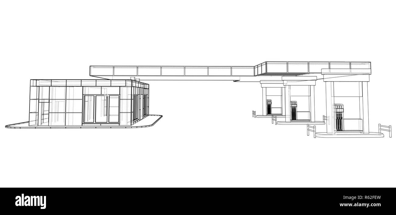 Station d'essence. 3d illustration Banque D'Images