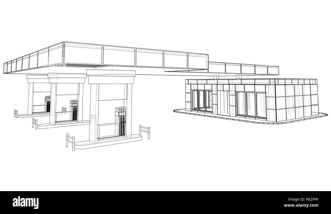 Station d'essence. 3d illustration Banque D'Images