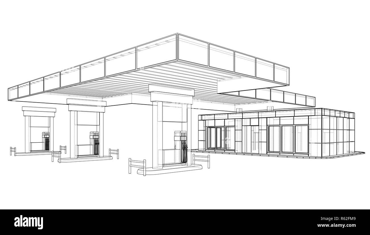 Station d'essence. 3d illustration Banque D'Images