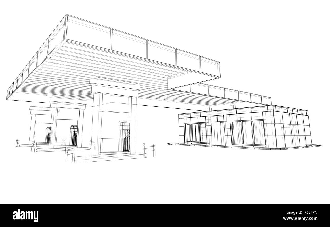 Station d'essence. 3d illustration Banque D'Images